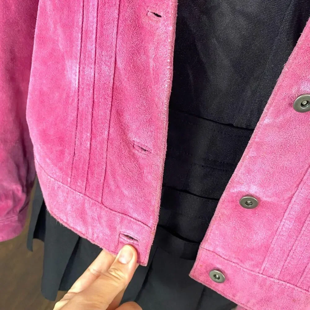 Style & Co Early 2000's Bright Pink Suede Leather Jacket Size XL - Picture 6 of 7
